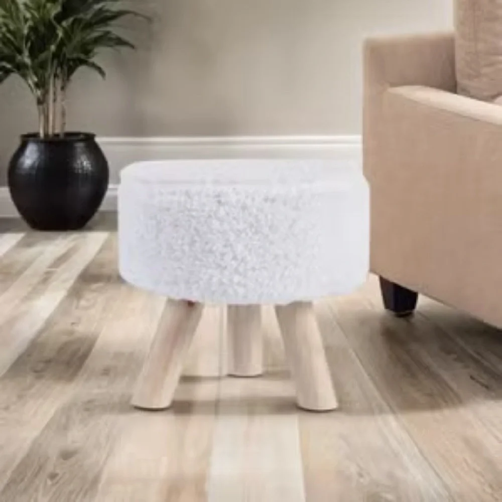 white round faux fur stool